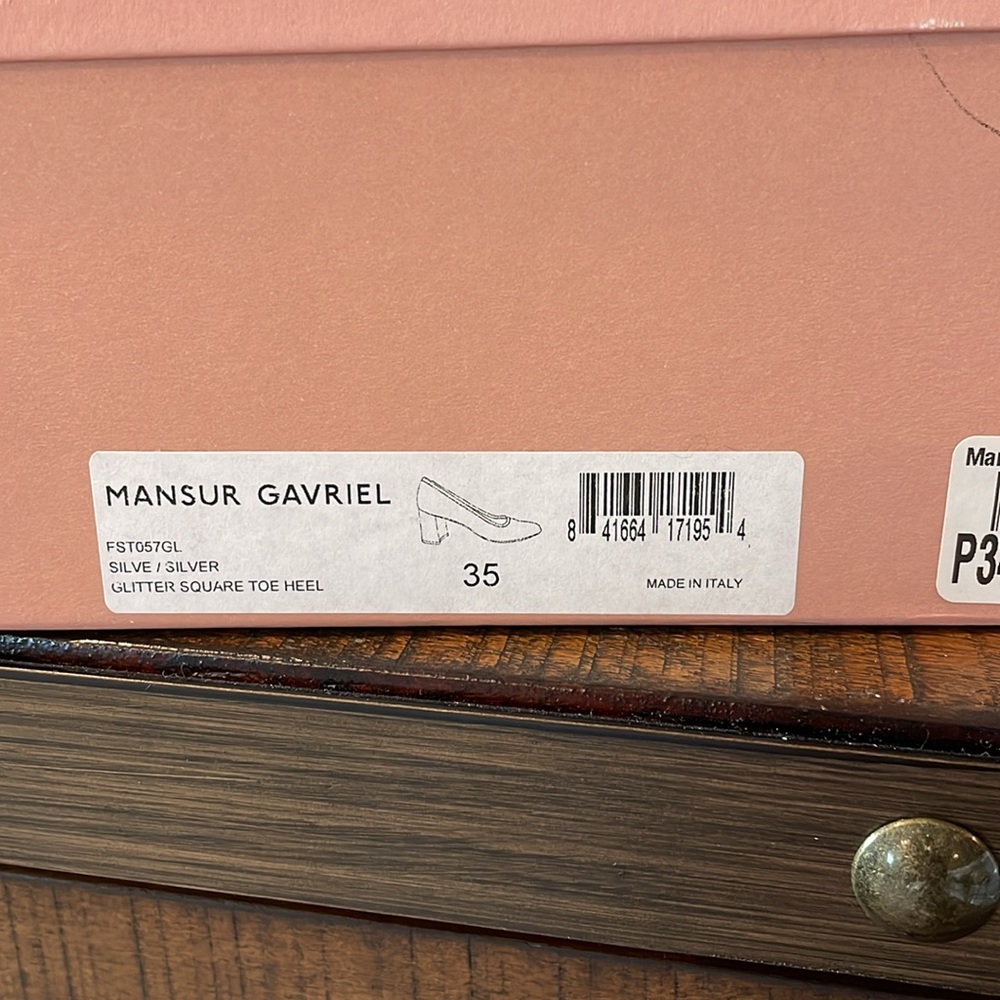 Mansur Gavriel Silver Glitter Square Toe Heel Size EU 35 - Picture 8 of 16